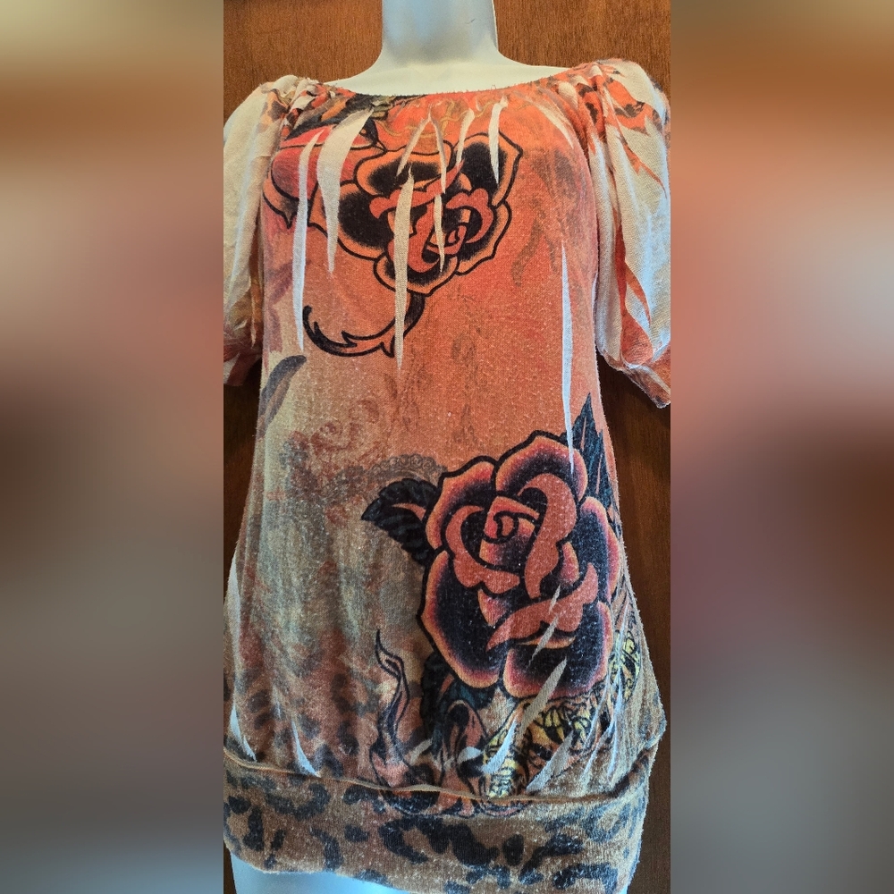 Charlotte Russe Rose Tattoo Flash Knit Lightweight Top SzM - Picture 5 of 8